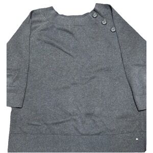 Ann Taylor Loft Womens Sweater 1X  Gray Button Mock Neck Knit Stretch Ribbed Top